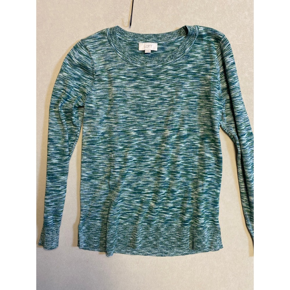Loft Outlet Womens Small Green Space Dye Crew Neck Long Sleeve Knit Sweater